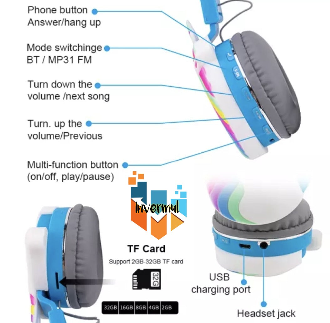 AUDIFONOS EN FORMA DE UNICORNIO